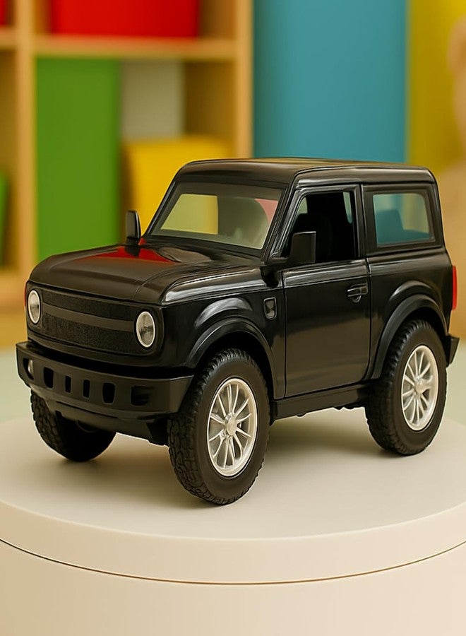 Storio Die-Cast Metal Cars 1:32 Scale | Pull Back Action Toy Vehicles with Openable Doors & Lights | Alloy Model for Kids | Miniature Collectible Cars for Boys & Girls 3+ Years (Bronco Black) - Image 1